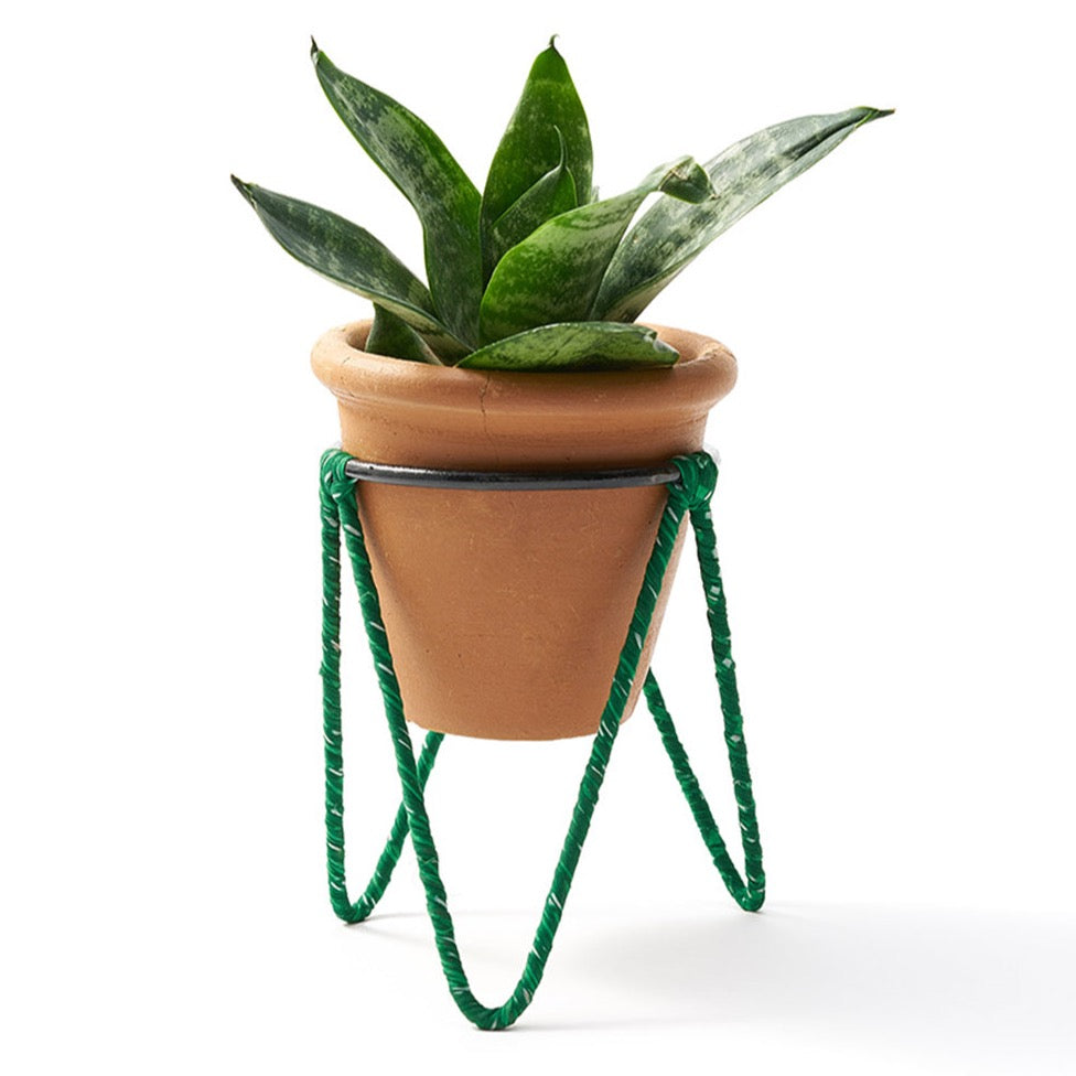 Fair Trade Plant Stand with Terracotta Pot with Recycled Sari Detailing