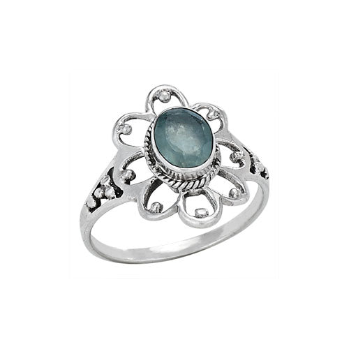 Faceted Apatite Flower Silver Ring