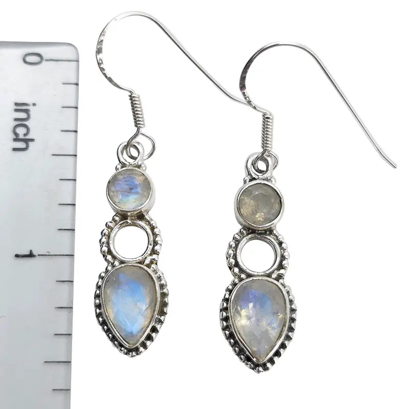 Faceted Moonstone Sterling Silver Earrings On Hooks