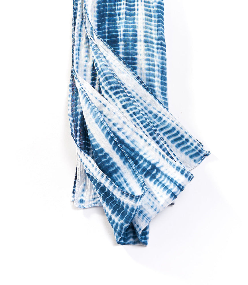 Fair Trade Shibori Unisex Tie Dye Scarf - Indigo and White