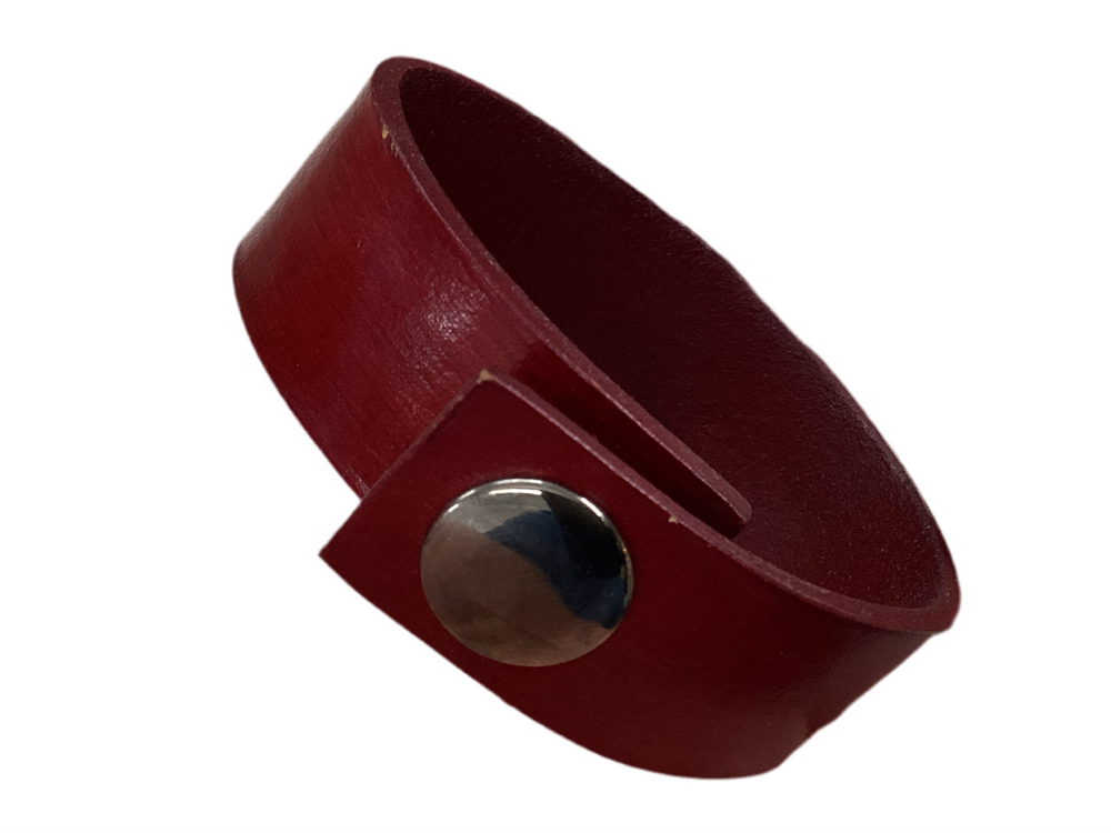 Red Minimal Leather Cuff Bracelet Silver Button