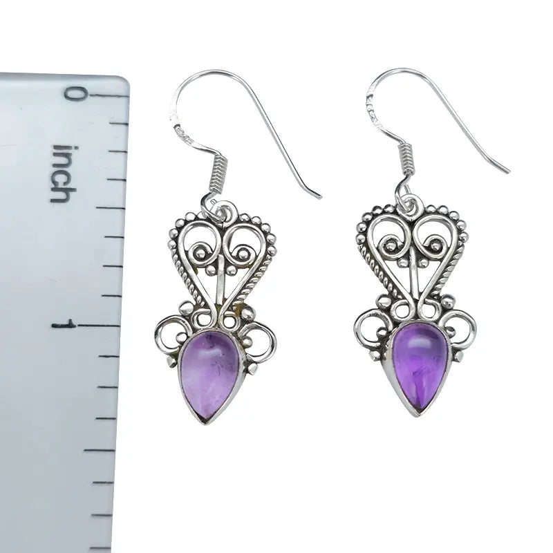 Amethyst Sterling Silver Earrings On Hooks