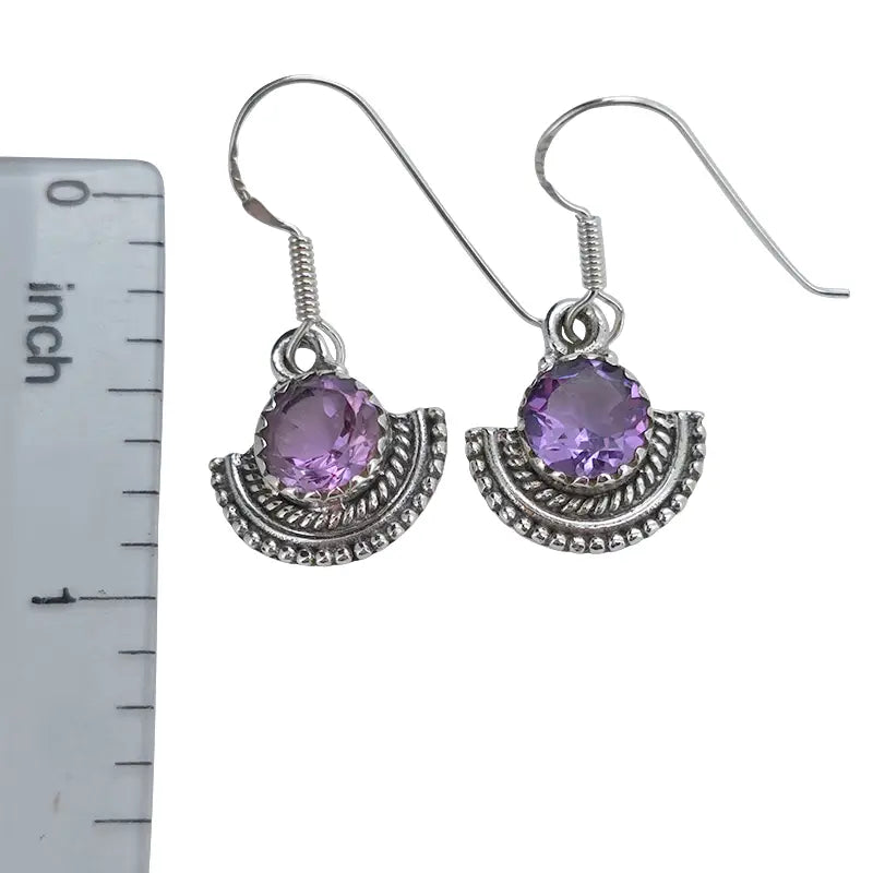 Faceted Amethyst Sterling Silver Earrings On Hooks