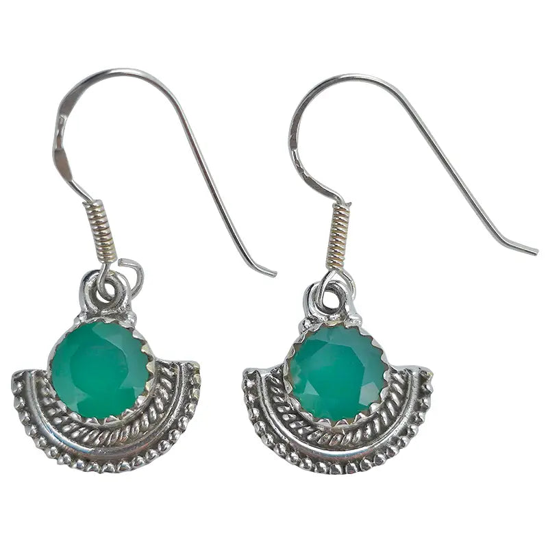 Faceted Green Onyx Sterling Silver Earrings On Hooks