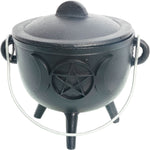 Cast Iron Cauldron Medium 4.5in with Triple Moon and Pentacle