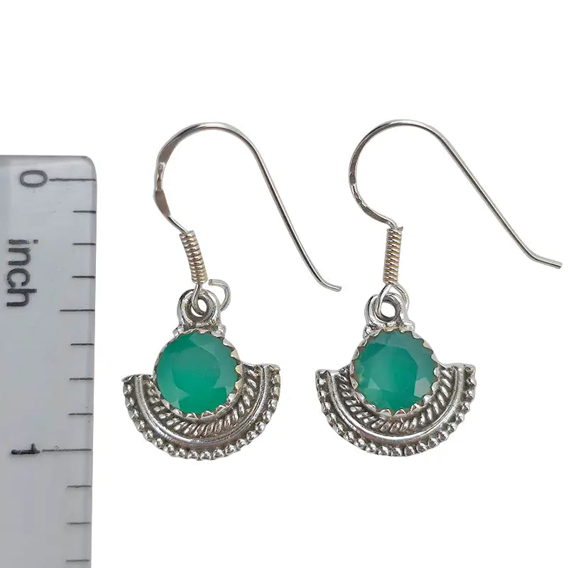 Faceted Green Onyx Sterling Silver Earrings On Hooks