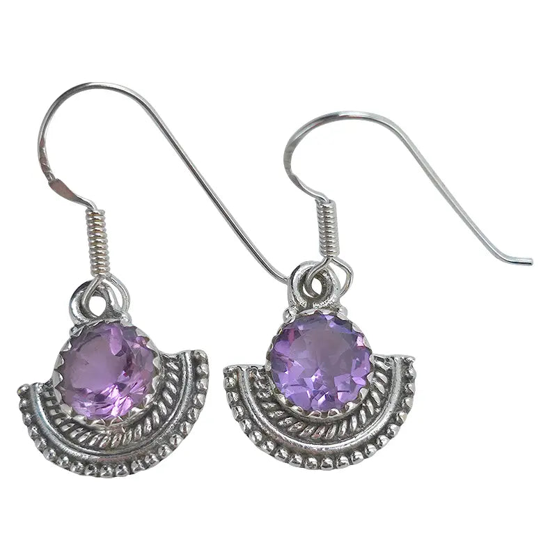 Faceted Amethyst Sterling Silver Earrings On Hooks