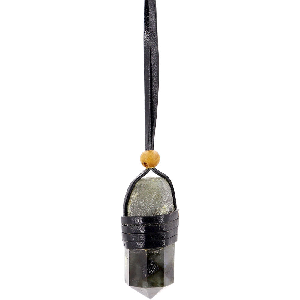 Faceted Point Leather Wrapped Necklace - Labradorite