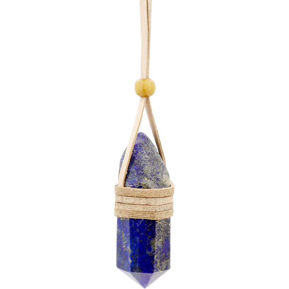 Faceted Point Leather Wrapped Necklace - Lapis