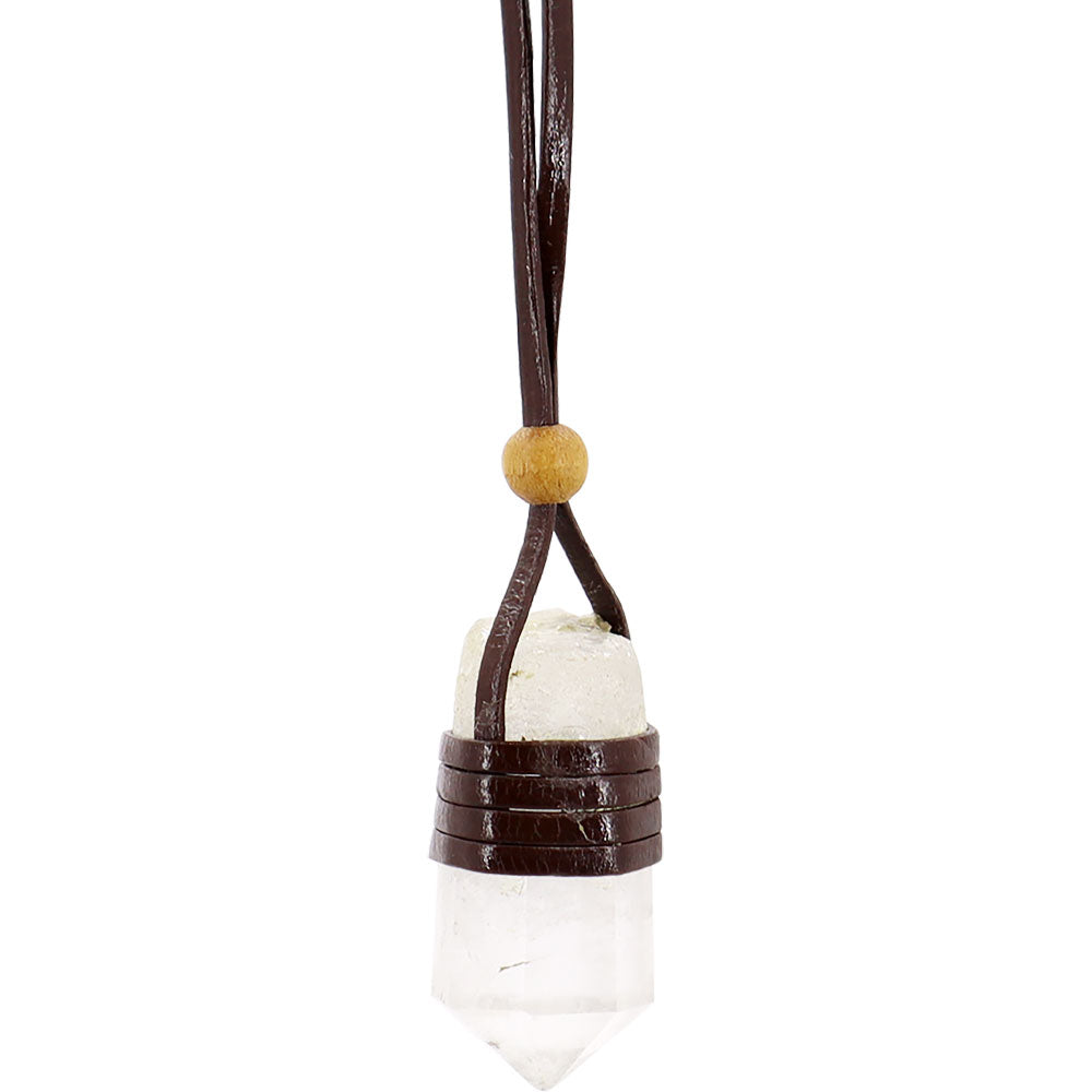 Faceted Point Leather Wrapped Necklace - Clear Quartz