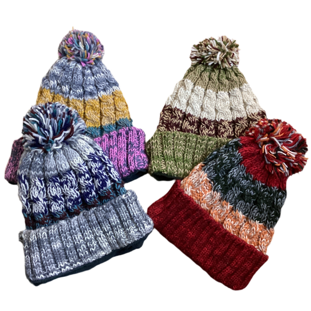 Nepalese Fair Trade Multicolor Pom Pom Hats