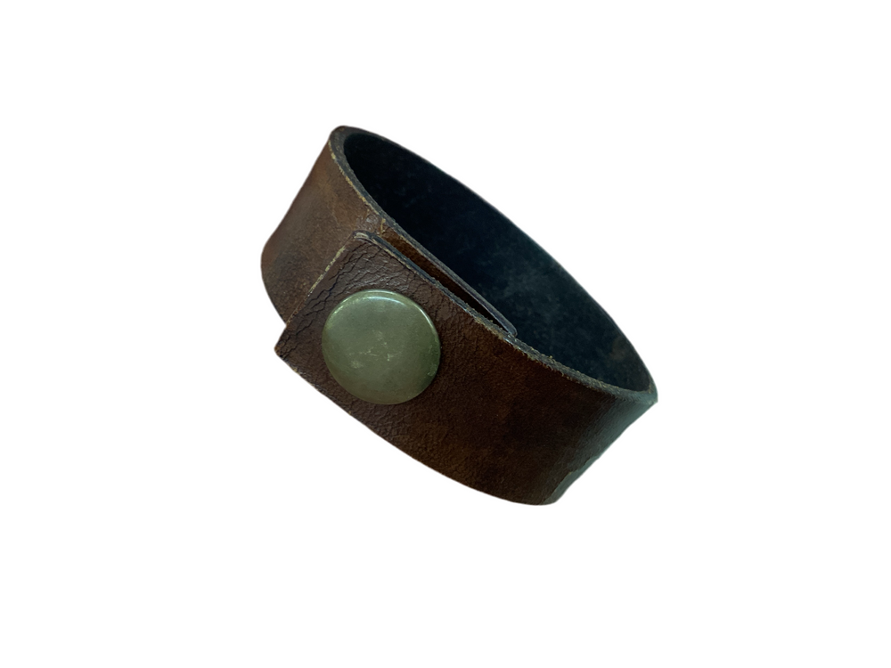 Brown Minimal Leather Cuff Bracelet Brass Button