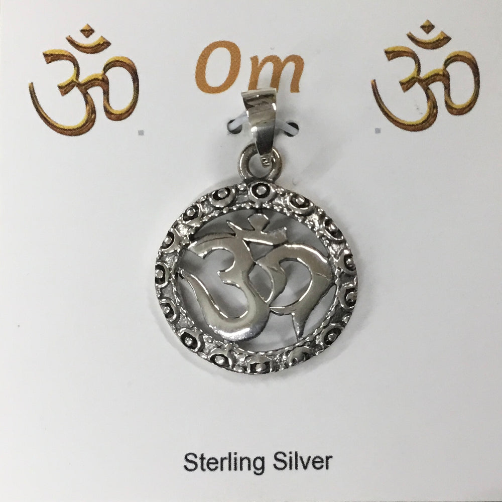 Circle Sterling Silver Om Pendant 1”