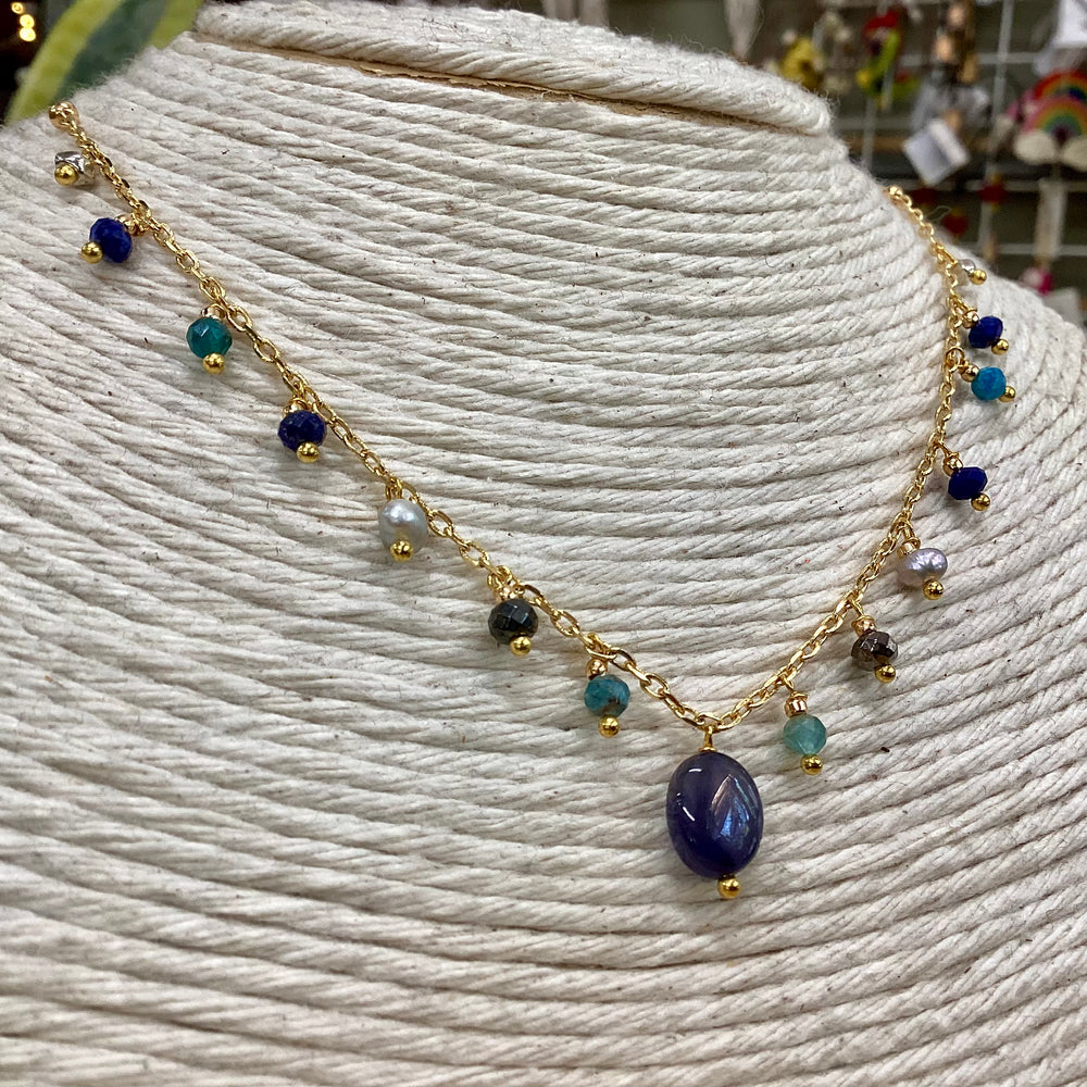 Mixed Crystal & Gold Beaded Necklace