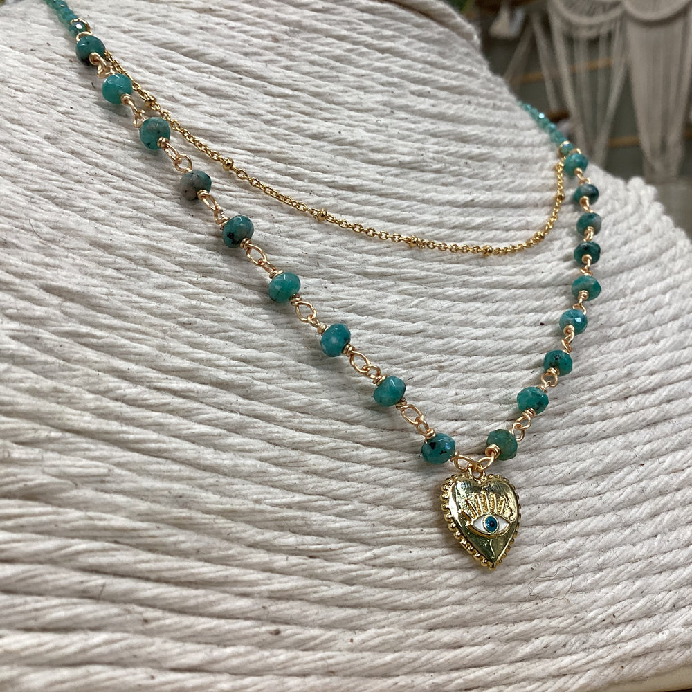Gold Heart Evil Eye Layer Necklace