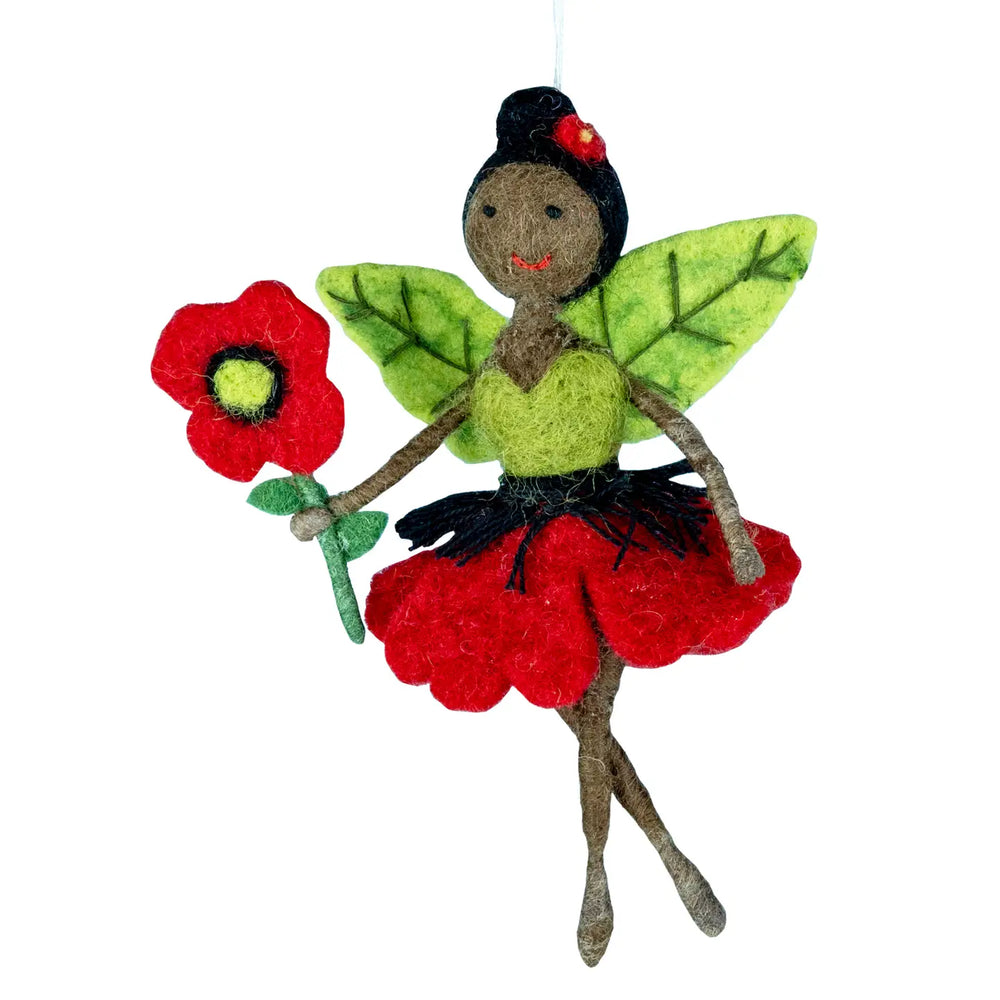 Fair Trade Poppy Flower Fairy Ornament