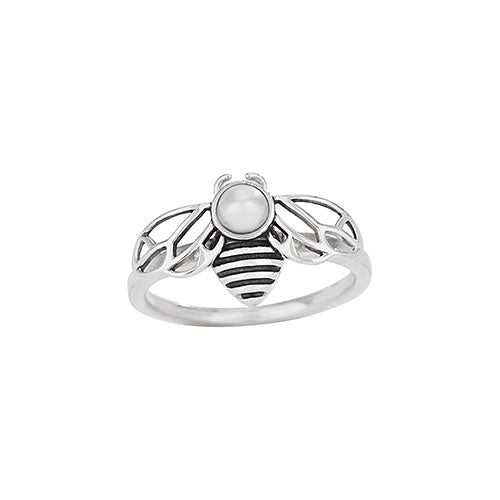 Bee and Pearl Silver Ring