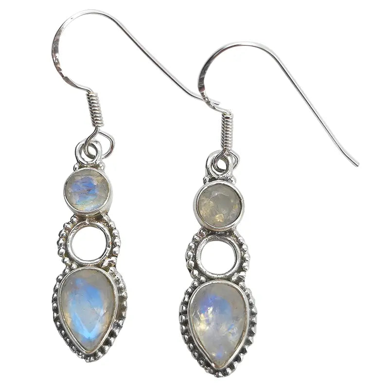Faceted Moonstone Sterling Silver Earrings On Hooks