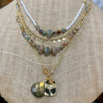 Gold Multi-Layered, Mixed Stone Beaded Necklace