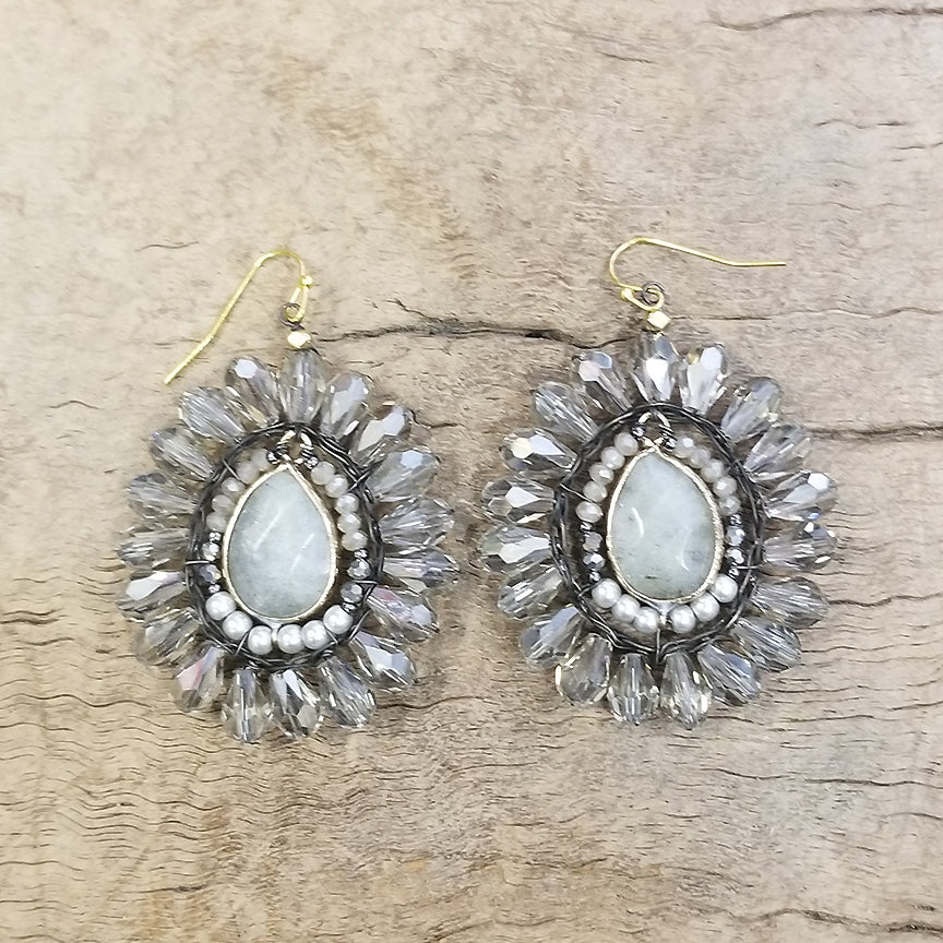 Labradorite and Crystal Earring