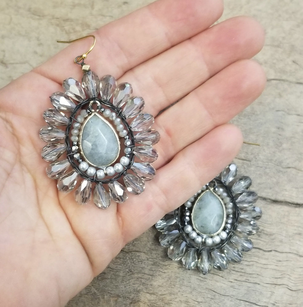 Labradorite and Crystal Earring