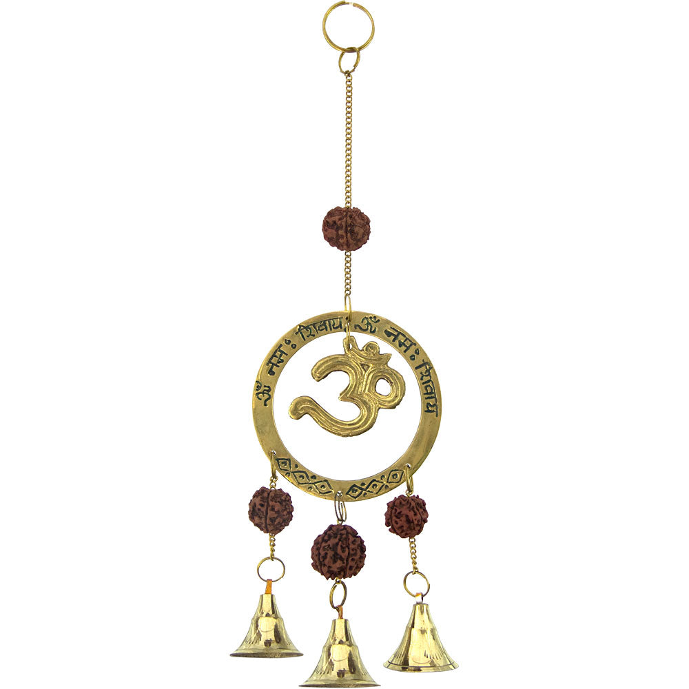 Brass Bell Chime - Om w/ Rudraksha 12"