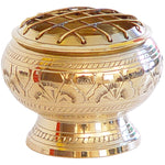 Brass Burner with Engraved Flowers- Gold