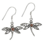 Dragonfly & Garnet Silver Earring