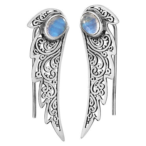 Moonstone Wing Silver Earring