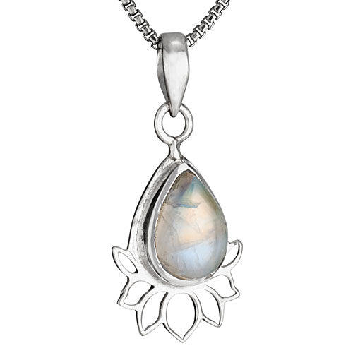 Moonstone & Lotus Silver Necklace