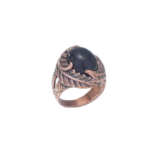 Black Onyx & Copper Leaf Ring