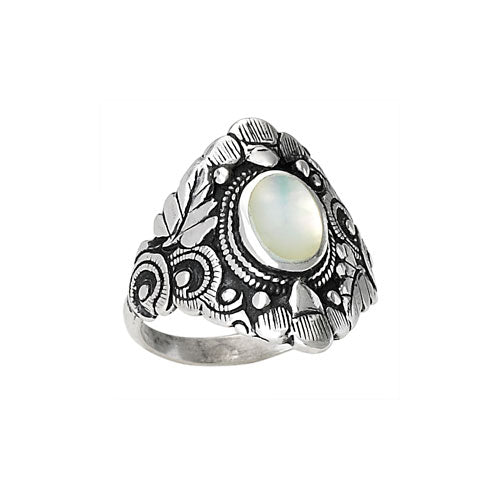 Mother of Pearl & Leaf Silver Ring