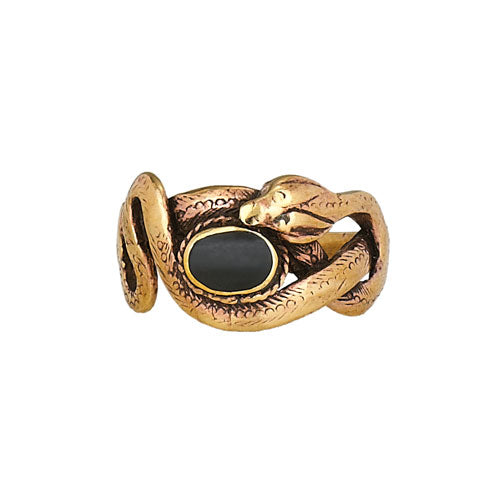 Snake & Onyx Bronze Ring