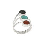 Onyx, Turquoise, & Carnelian Silver Ring, sz 9