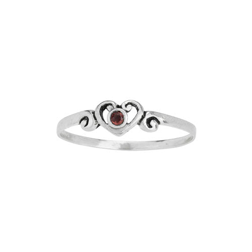 Garnet Heart Silver Ring