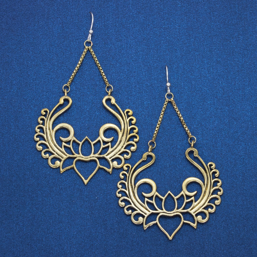 Lotus Brass Drop Earring