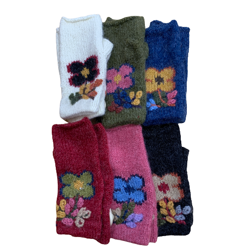 Embroidered Flower Fair Trade Fingerless Gloves