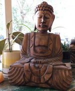 Primitive Buddha Hand-Carved Wood 12”