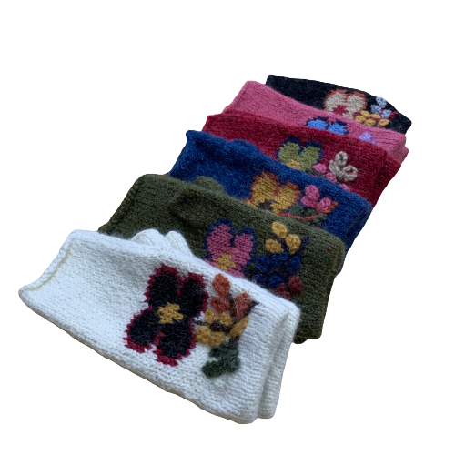 Embroidered Flower Fair Trade Fingerless Gloves