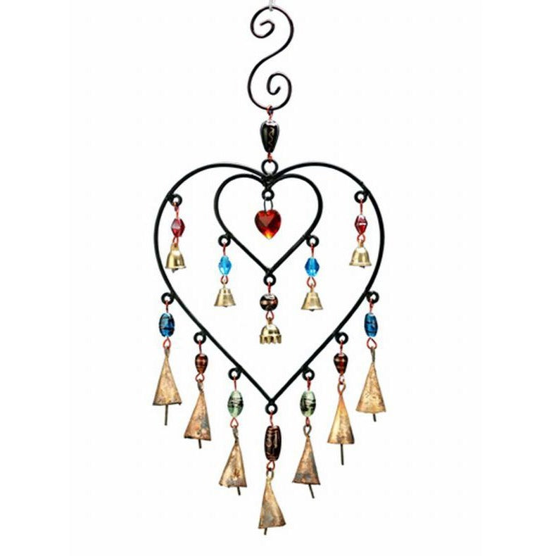 Iron Double Heart Chime with Glass Beads