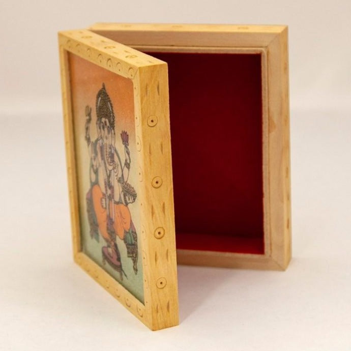 Ganesha Wooden Box with Gemstone Inlay