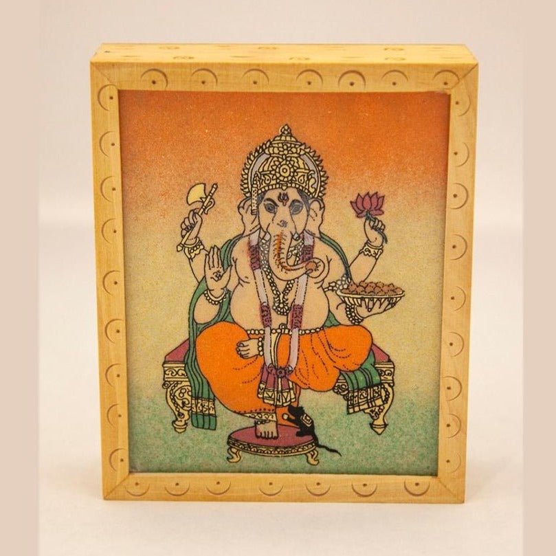 Ganesha Wooden Box with Gemstone Inlay