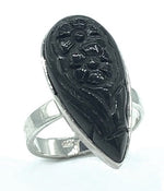 Black Onyx Carved Silver Ring